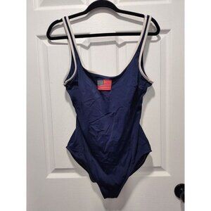 Lands End Blue Swim Bathing Suit‎ One Piece American Flag Classic Size 18